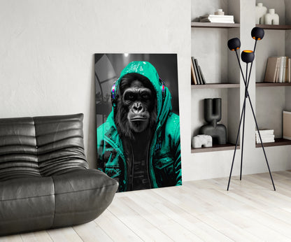 Yellow Raincoat Headphone Gorilla Glass Wall Art