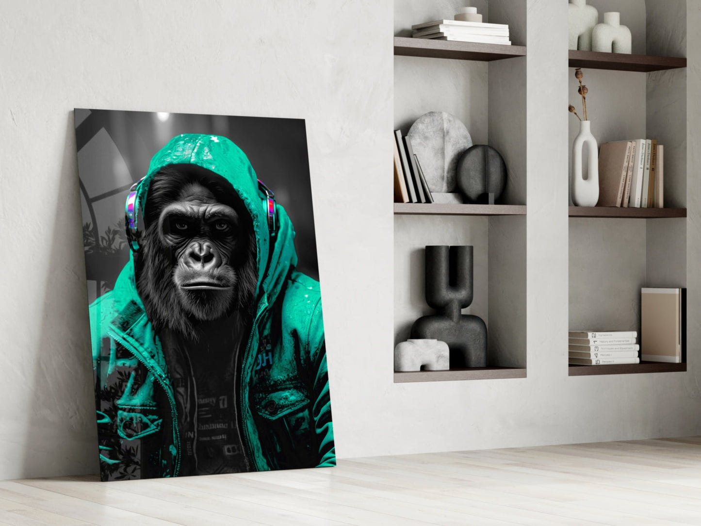 Yellow Raincoat Headphone Gorilla Glass Wall Art
