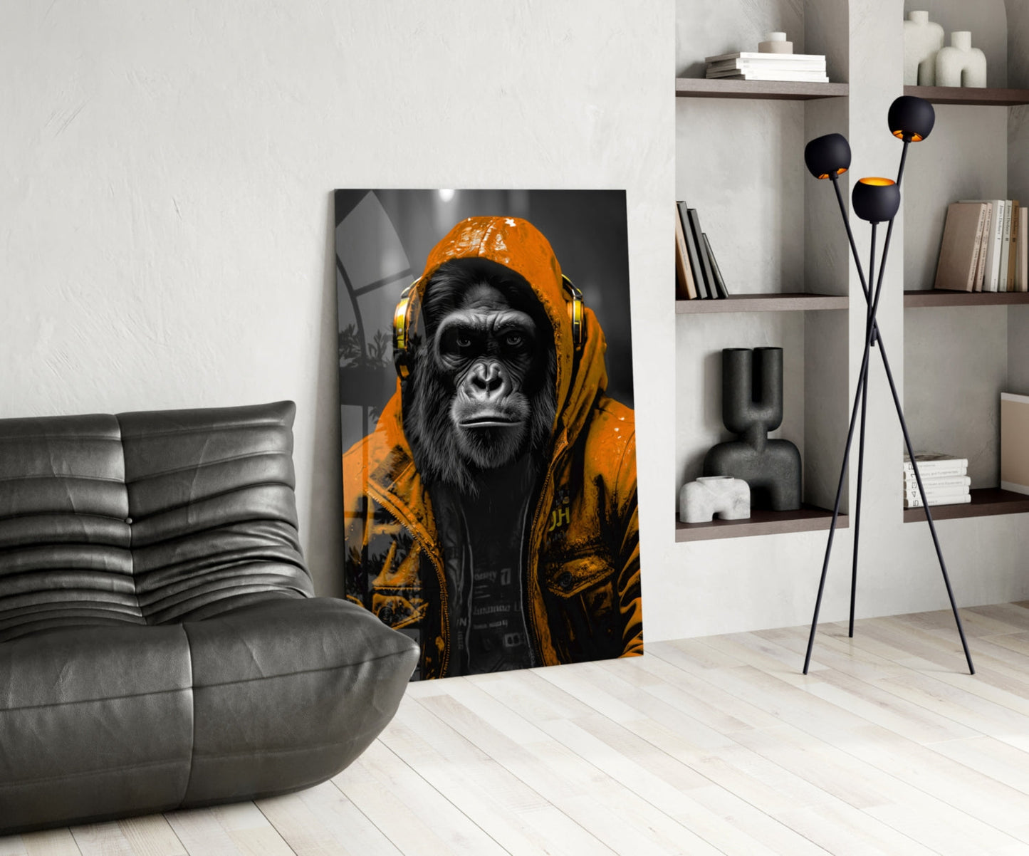 Yellow Raincoat Headphone Gorilla Glass Wall Art