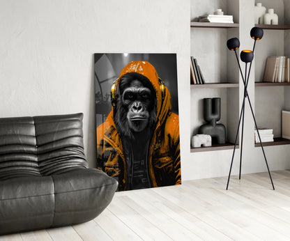 Yellow Raincoat Headphone Gorilla Glass Wall Art