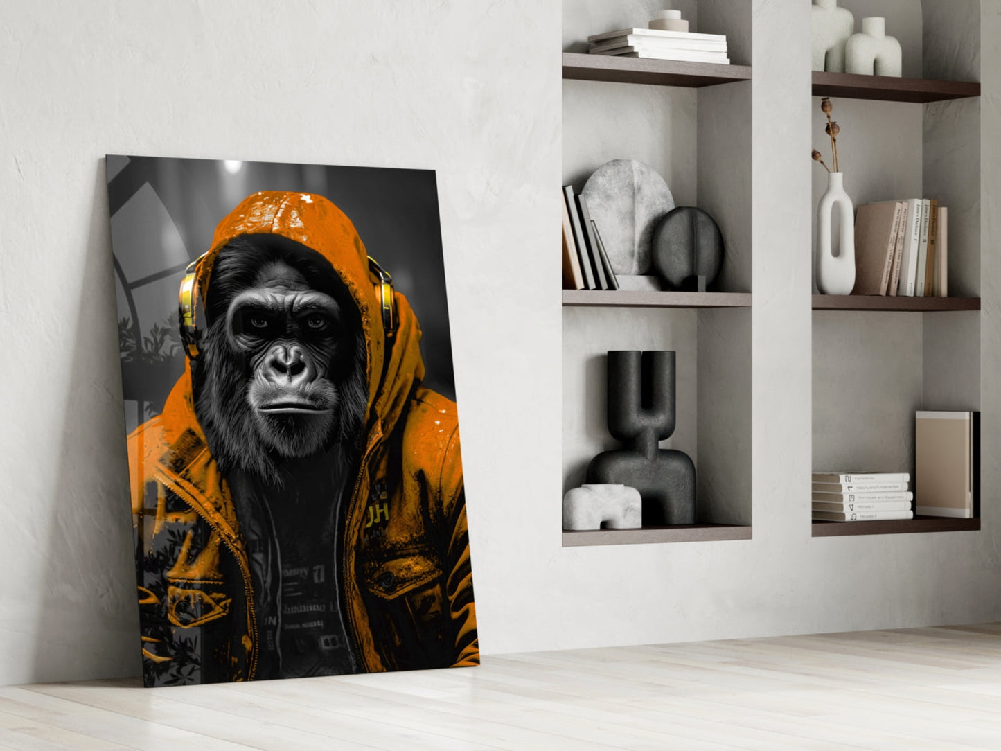 Yellow Raincoat Headphone Gorilla Glass Wall Art