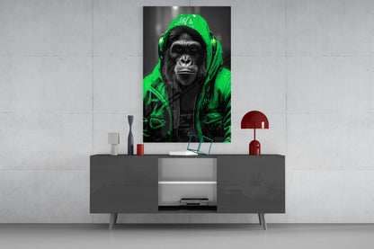 Yellow Raincoat Headphone Gorilla Glass Wall Art