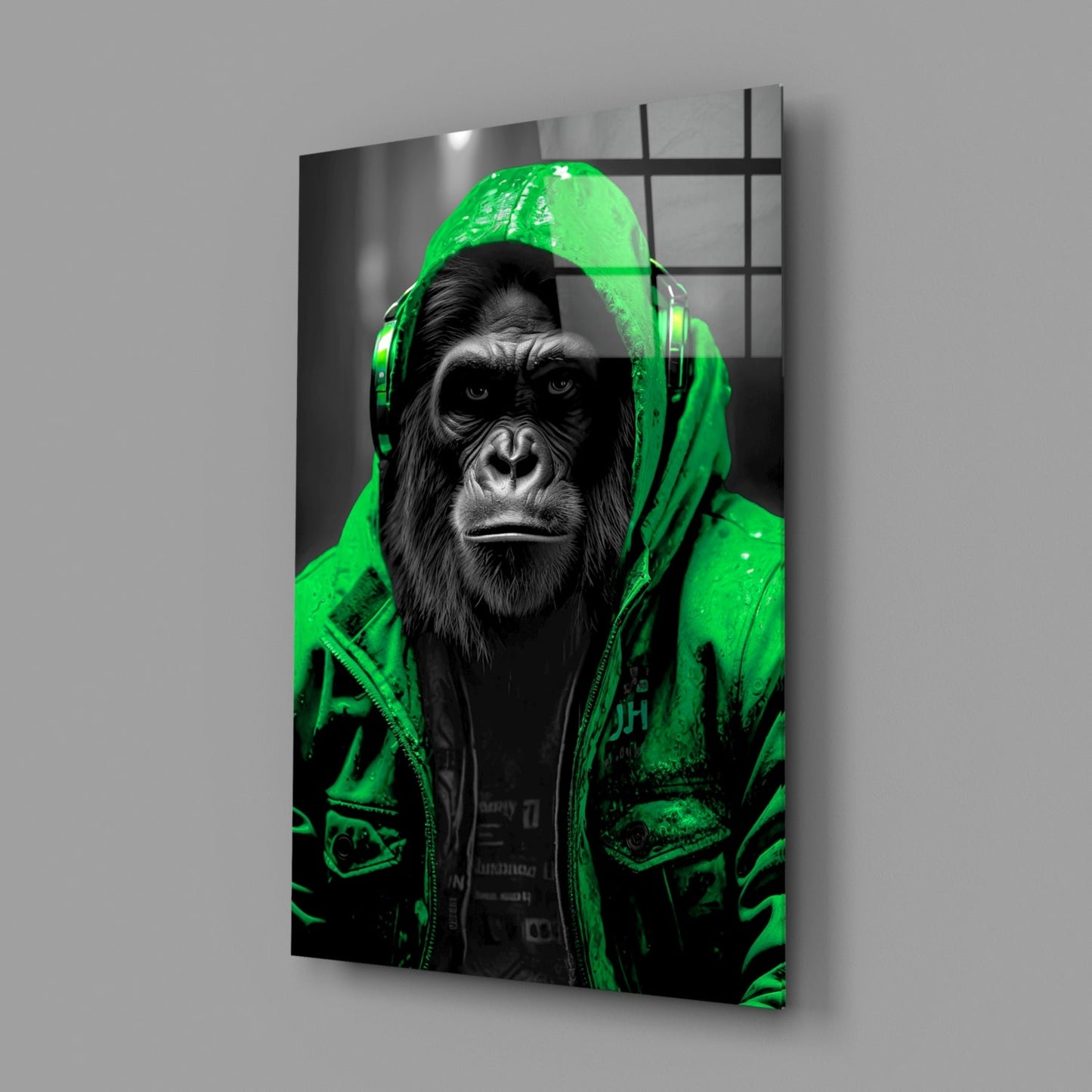 Yellow Raincoat Headphone Gorilla Glass Wall Art
