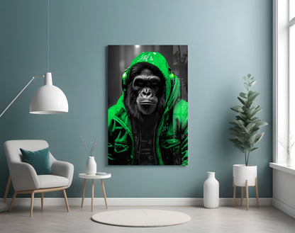 Yellow Raincoat Headphone Gorilla Glass Wall Art