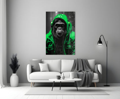Yellow Raincoat Headphone Gorilla Glass Wall Art