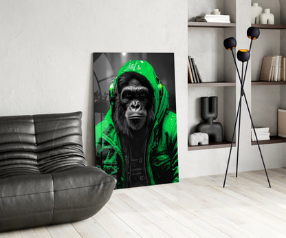 Yellow Raincoat Headphone Gorilla Glass Wall Art