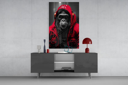 Yellow Raincoat Headphone Gorilla Glass Wall Art