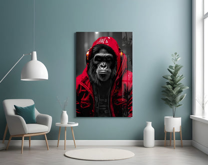 Yellow Raincoat Headphone Gorilla Glass Wall Art