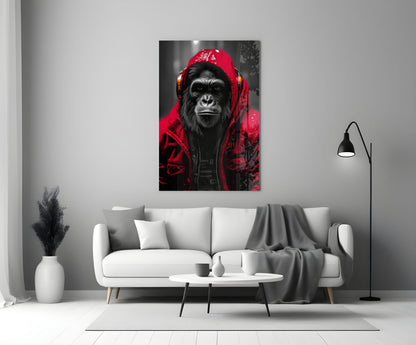 Yellow Raincoat Headphone Gorilla Glass Wall Art