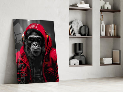 Yellow Raincoat Headphone Gorilla Glass Wall Art