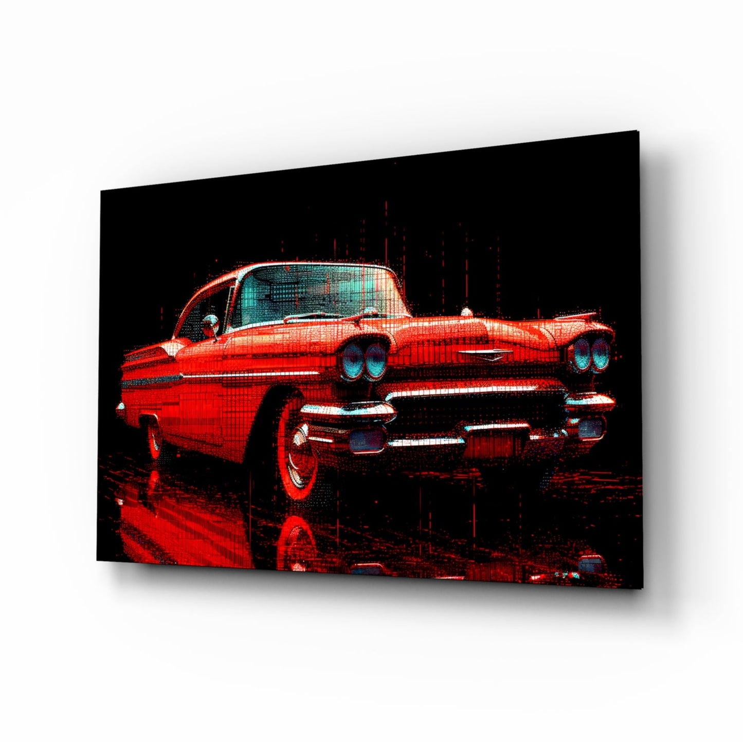 Vintage Red Coupe Glitch Glass Wall Art