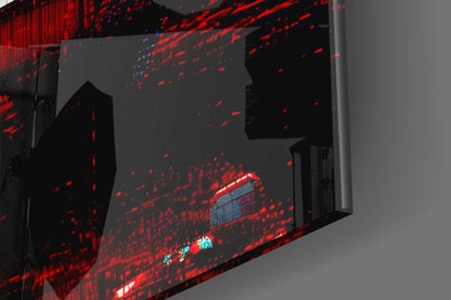 Vintage Red Coupe Glitch Glass Wall Art
