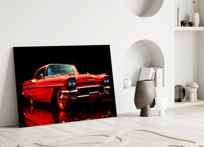 Vintage Red Coupe Glitch Glass Wall Art