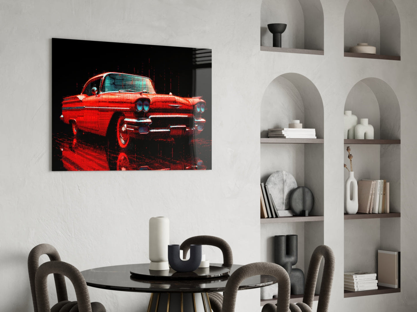 Vintage Red Coupe Glitch Glass Wall Art