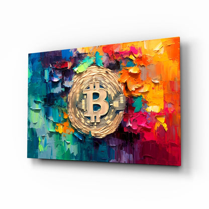 Palette Knife Rainbow Bitcoin Glass Wall Art