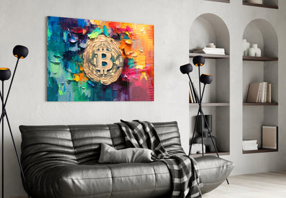 Palette Knife Rainbow Bitcoin Glass Wall Art