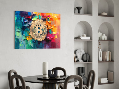 Palette Knife Rainbow Bitcoin Glass Wall Art