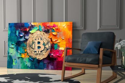 Palette Knife Rainbow Bitcoin Glass Wall Art