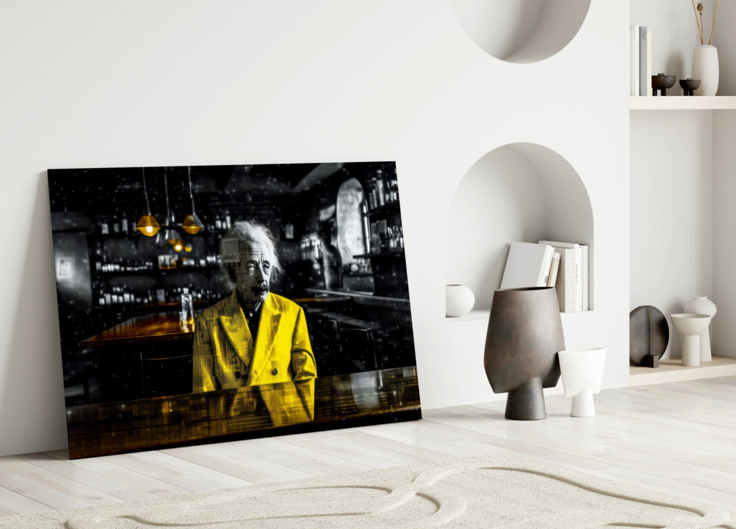 Scientist in the Bar Glass Wall Art || Designers Collection
