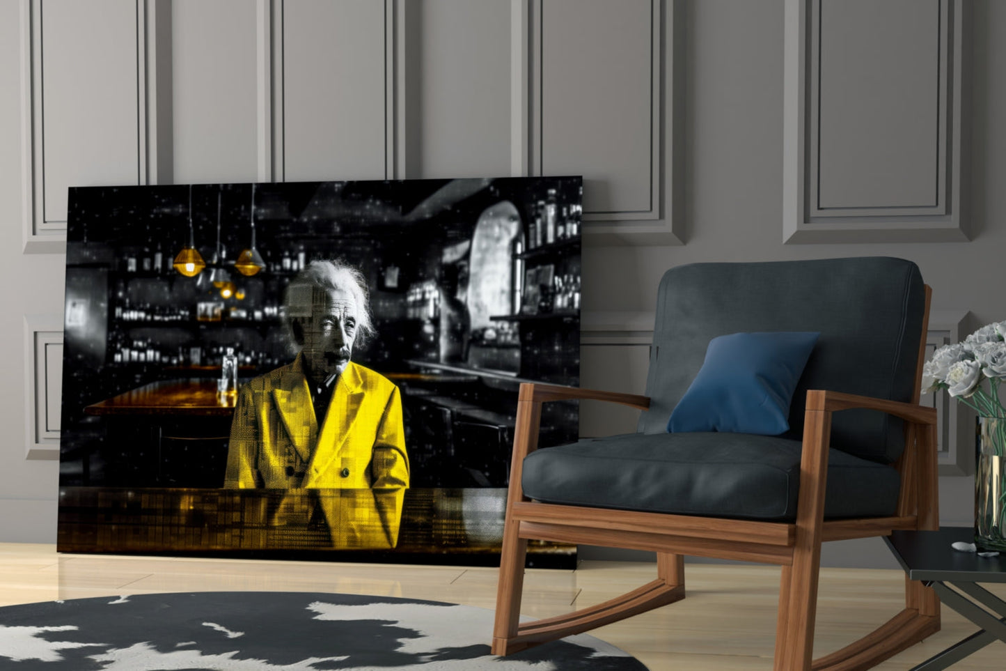Scientist in the Bar Glass Wall Art || Designers Collection