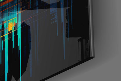 Neon Skyline Light Streaks Glass Wall Art