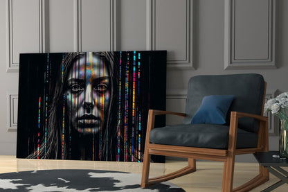 Glitch Stripes Woman Portrait Glass Wall Art
