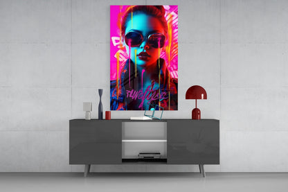 Pink Graffiti Drip Woman Glass Wall Art