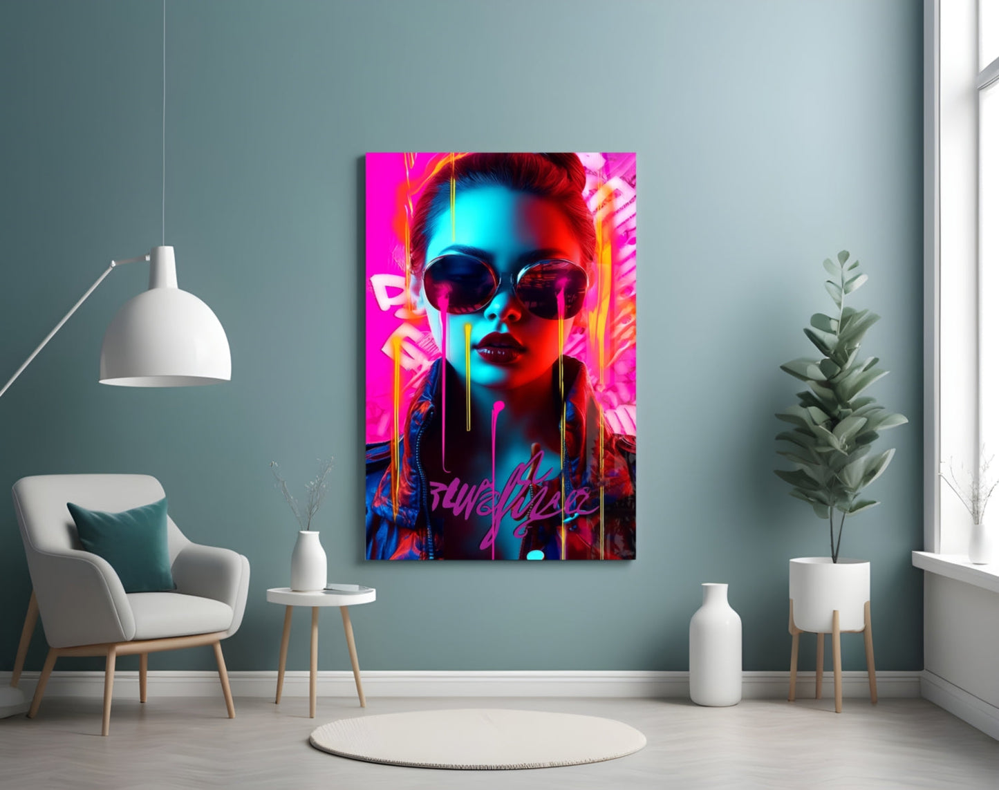 Pink Graffiti Drip Woman Glass Wall Art