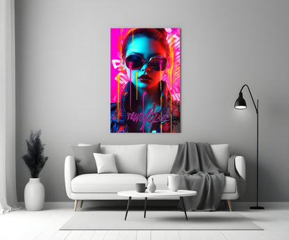 Pink Graffiti Drip Woman Glass Wall Art