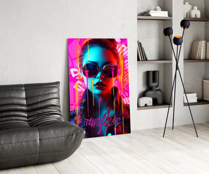 Pink Graffiti Drip Woman Glass Wall Art