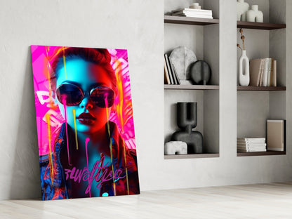 Pink Graffiti Drip Woman Glass Wall Art