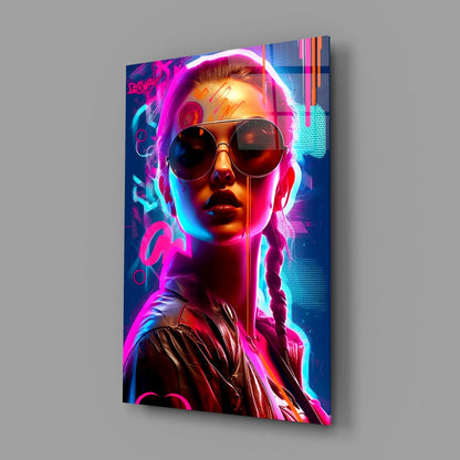 Braided Neon Aviator Woman Glass Wall Art