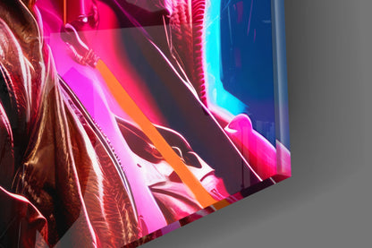 Braided Neon Aviator Woman Glass Wall Art