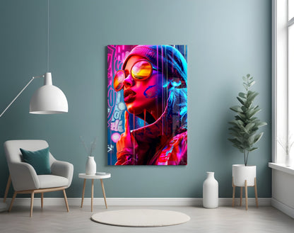 Beanie And Orange Shades Glass Wall Art