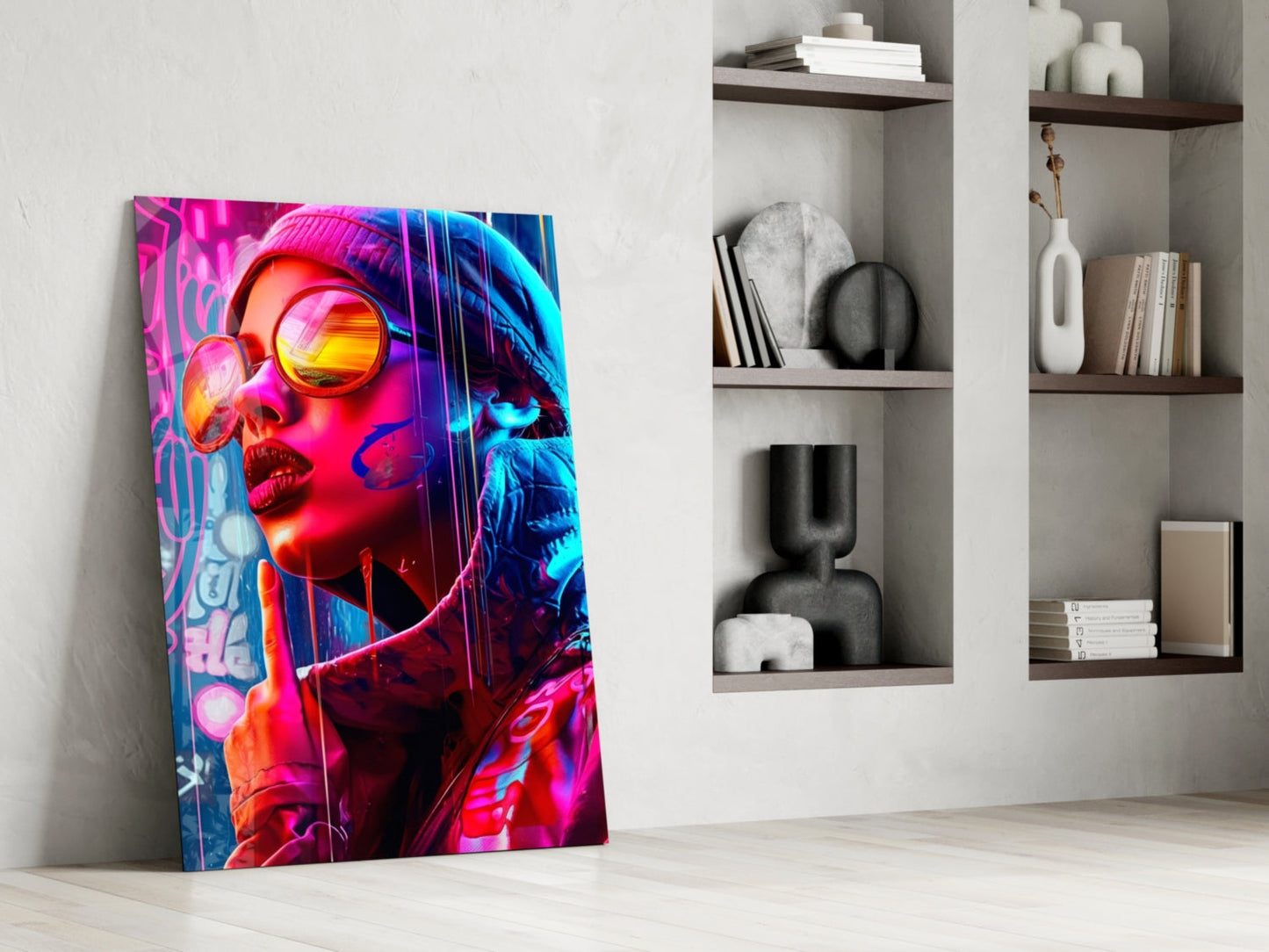 Beanie And Orange Shades Glass Wall Art