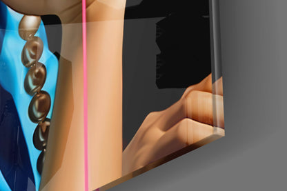Neon Stripes Girl With A Pearl Earring Glass Wall Art