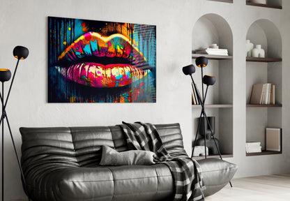 Rainbow Splatter Glossy Lips Glass Wall Art