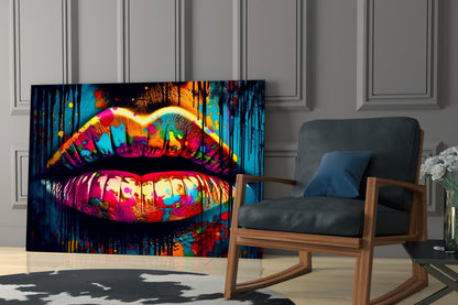 Rainbow Splatter Glossy Lips Glass Wall Art