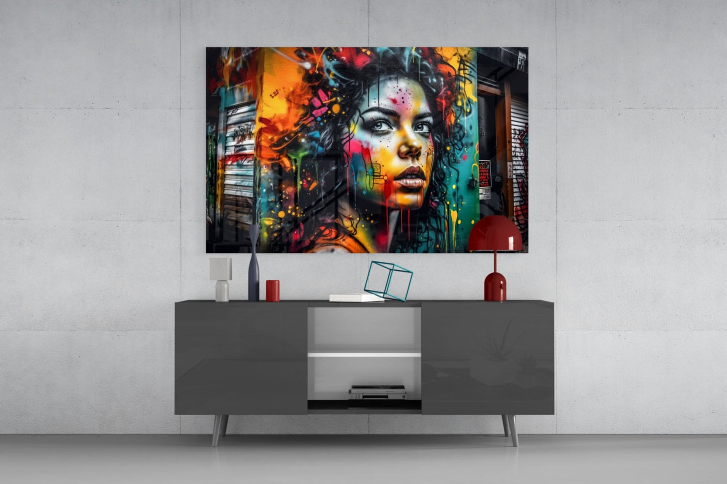 Shutter Wall Curly Hair Woman Glass Wall Art