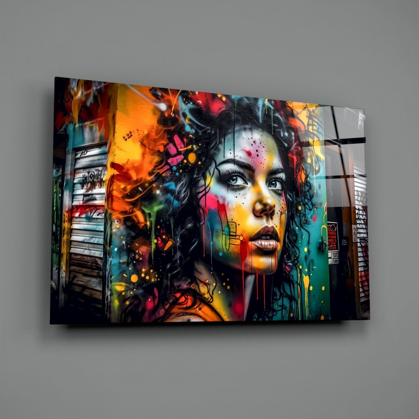 Shutter Wall Curly Hair Woman Glass Wall Art
