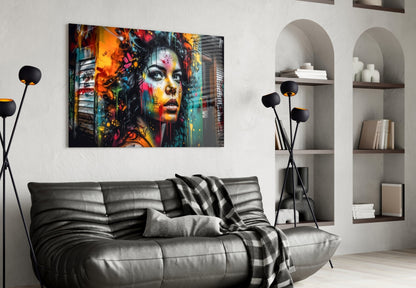 Shutter Wall Curly Hair Woman Glass Wall Art
