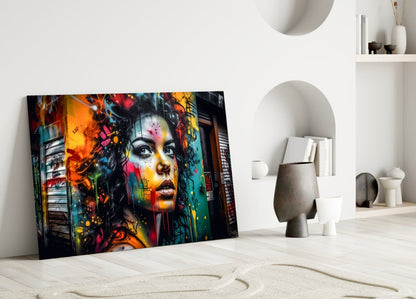 Shutter Wall Curly Hair Woman Glass Wall Art