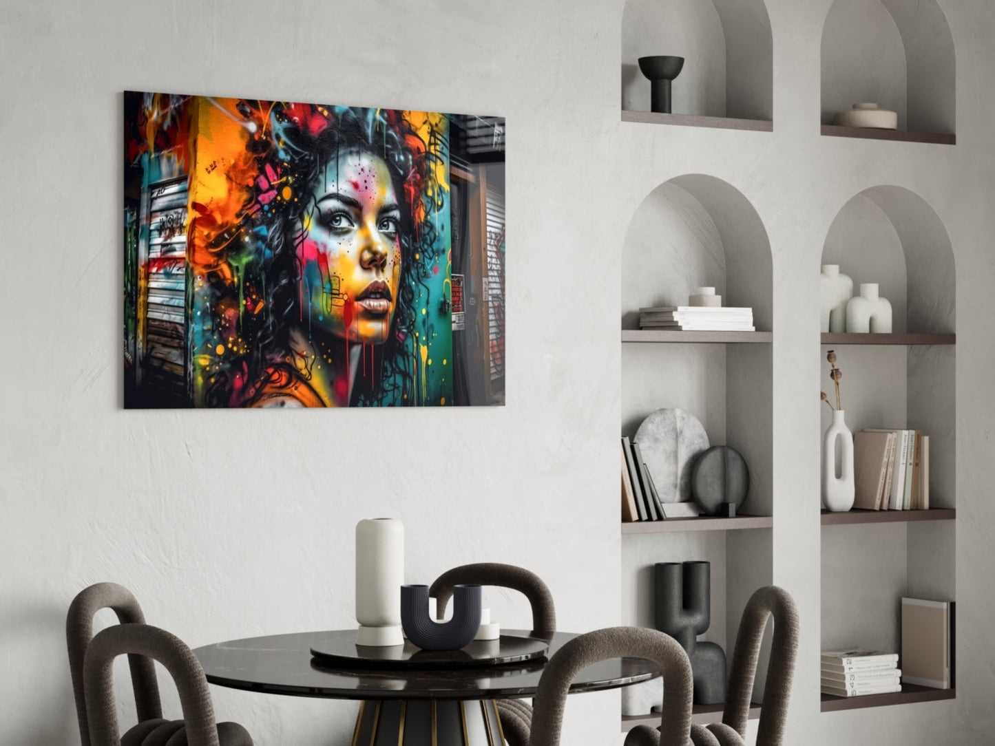 Shutter Wall Curly Hair Woman Glass Wall Art