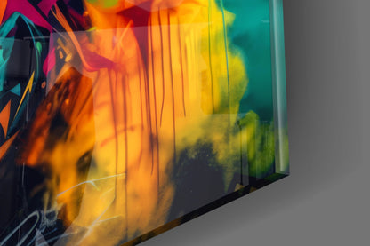 Neon Headwrap Feathered Woman Glass Wall Art
