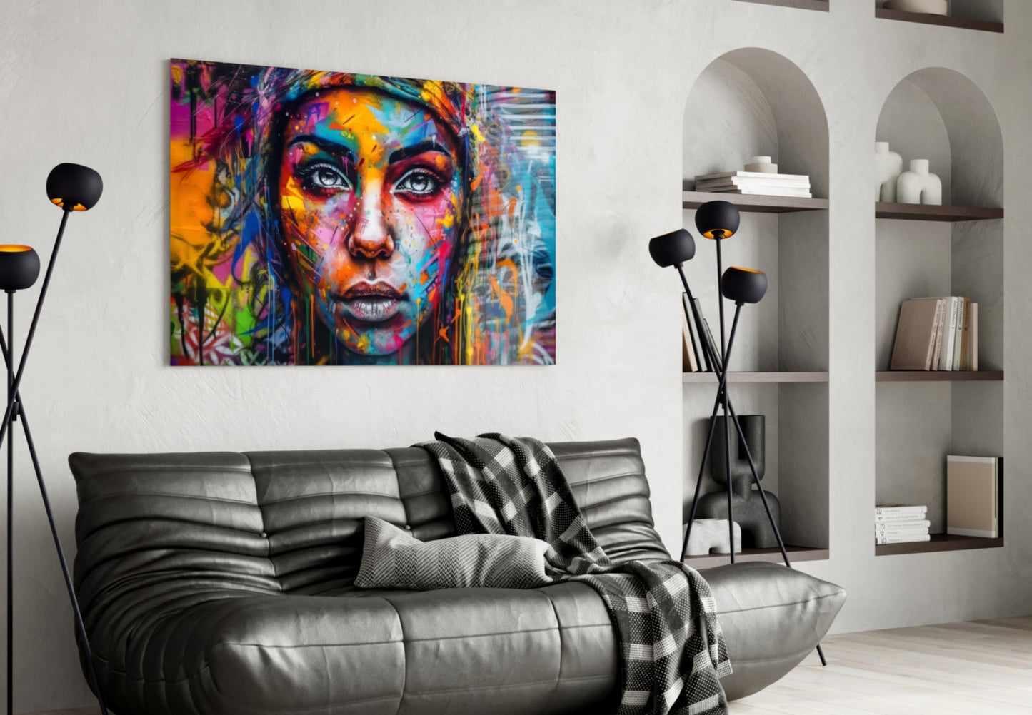 Wide Eyed Paint Splash Woman Glass Wall Art