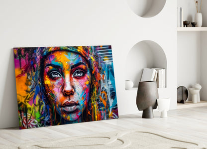 Wide Eyed Paint Splash Woman Glass Wall Art