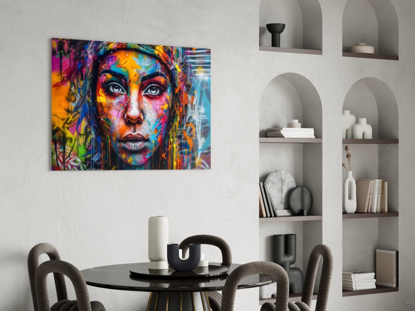 Wide Eyed Paint Splash Woman Glass Wall Art