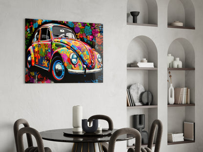 Flowering Retro Camper Van Glass Wall Art || Designer Collection