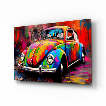 Colorful Retro Camper Van Glass Wall Art || Designer Collection