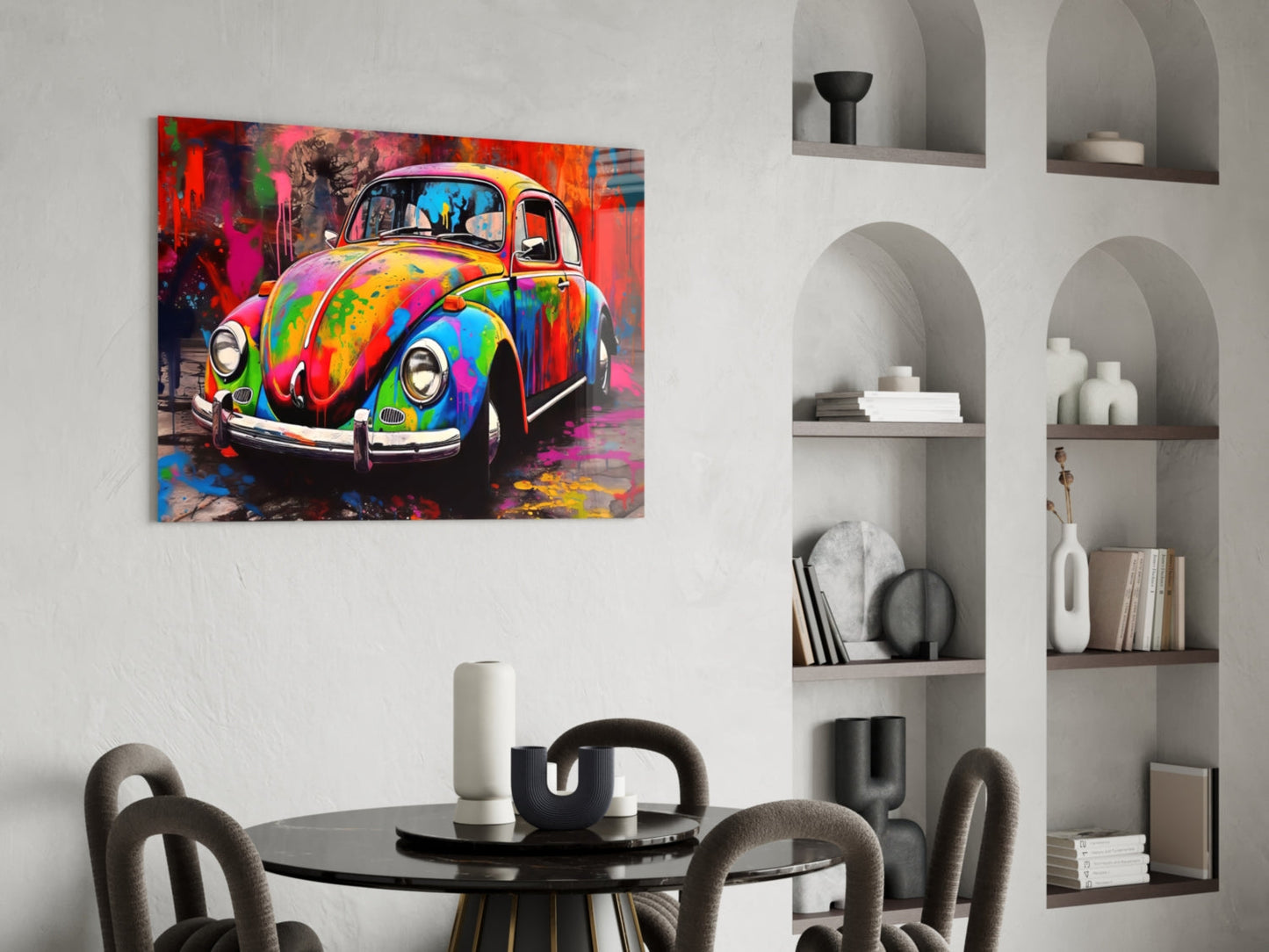 Colorful Retro Camper Van Glass Wall Art || Designer Collection